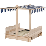 Bac à sable carré en bois pour enfant bancs couvercle auvent réglable