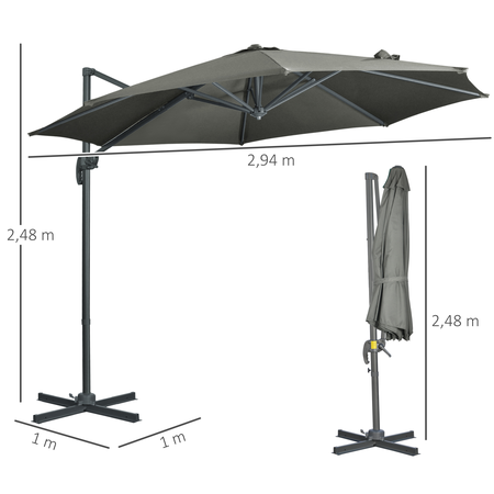 Parasol déporté octogonal inclinable Ø 2,94 x 2,48H m