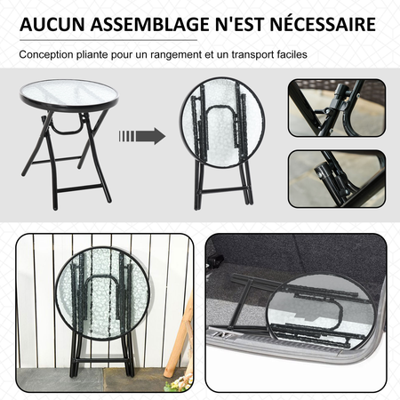 Table basse ronde bistro de jardin pliable noir