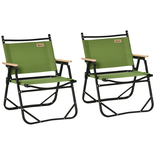 Lot de 2 chaises de jardin camping pliables alu. bois polyester vert