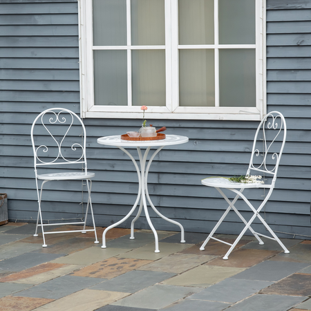 Ensemble de jardin bistro 3 pièces 2 chaises pliantes avec table blanc