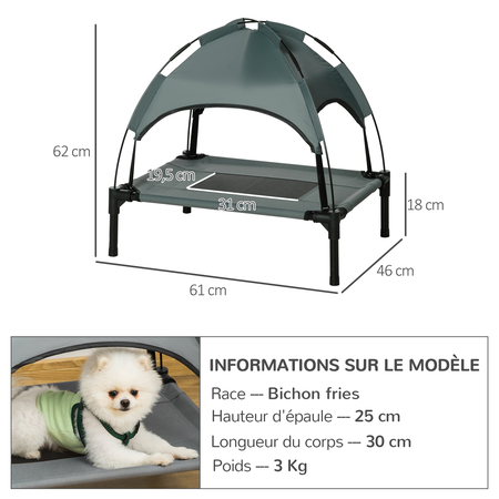 Lit pour chien chat sur pieds + parasol + sac de transport