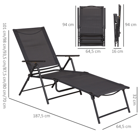 Transat pliable inclinable 5 positions métal époxy textilène