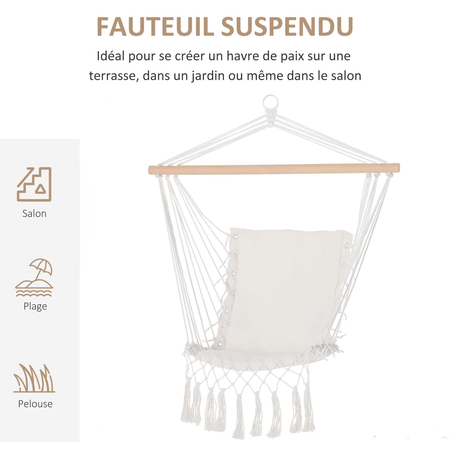 Fauteuil suspendu avec macramé coton polyester beige