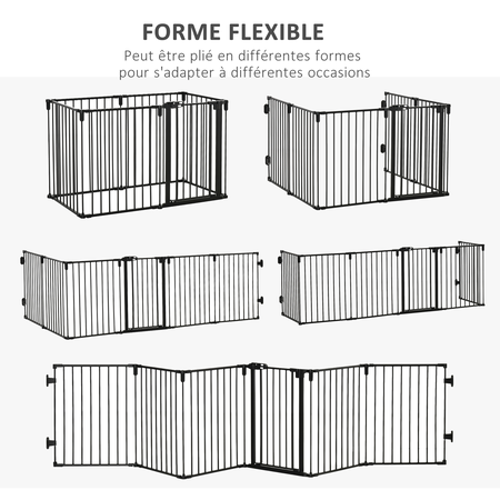 Barrière de sécurité parc enclos chien modulable pliable porte acier noir