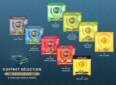 Lipton Exclusive Collection, Coffret Thés et Infusions, 9 Parfums Différents, Label Rainforest Alliance, 108 Sachets