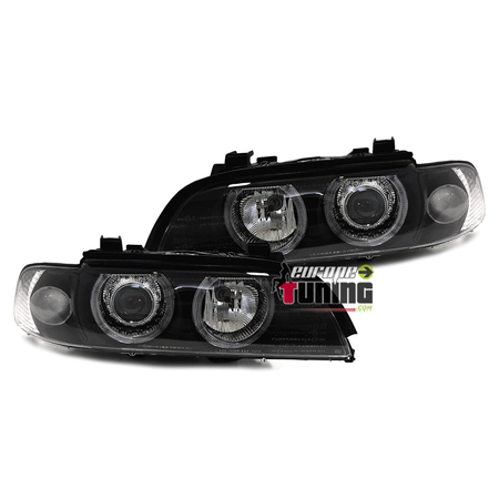 PHARES FEUX AVANTS NOIRS ANGEL EYES ANNEAUX LEDS BMW SERIE 5 E39 PHASE 1 (10081)