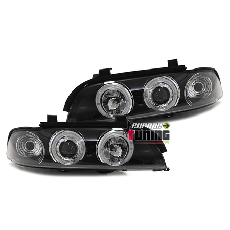 PHARES FEUX AVANTS ANNEAUX LEDS ANGEL EYES NOIRS BMW SERIE 5 E39 PHASE 1 (11621)