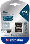 Carte mémoire Micro SD Verbatim Pro U3 - 256Go avec adaptateur
