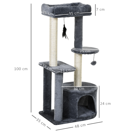 Arbre à chats griffoirs centre d'activités 2 jouets suspendus gris