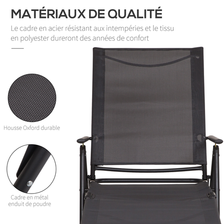 Transat pliable inclinable 5 positions métal époxy textilène