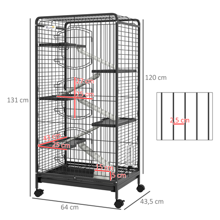 Cage pour petits animaux roulante nombreux accessoires métal PP noir