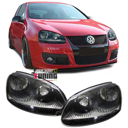 PHARES AVANTS A FONDS NOIRS & CHROME VOLKSWAGEN VW GOLF 5 FEUX PACK GTI (00268)