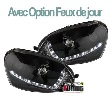 PHARES FEUX AVANTS DEVIL EYES DE JOUR DIURNES DRL NOIRS VOLKSWAGEN VW GOLF 5 (02384)