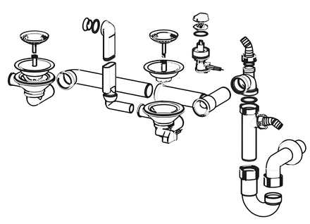 Siphon et bonde avec bouchon-chaînette D70 pour évier 2 cuves - FRANKE - 112.0081.812