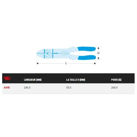 Pince à sertir standard pour cosses pré-isolées - FACOM - 449BPB