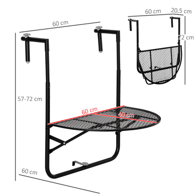 Table suspendue pliable pour balcon hauteur réglable métal époxy noir