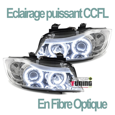 PHARES FEUX CHROME ANGEL EYES ANNEAUX LED CCFL BMW SERIE 3 E90 & E91 PHASES 1 05-08 (00536)