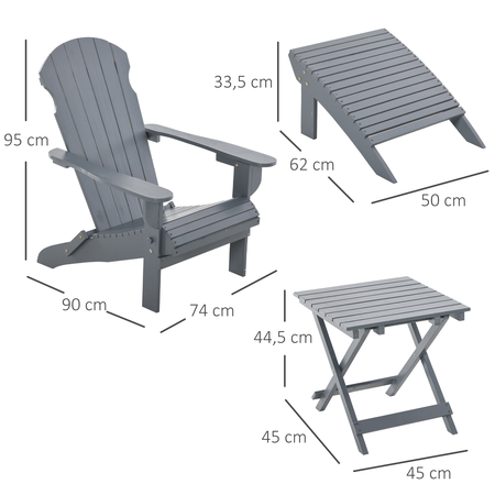 Fauteuil de jardin Adirondack pliable repose-pied table basse bois sapin traité