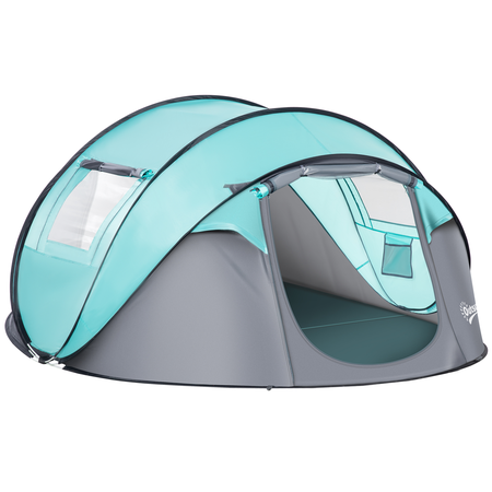 Tente de camping pop-up 3-4 personnes fibre verre polyester bleu gris