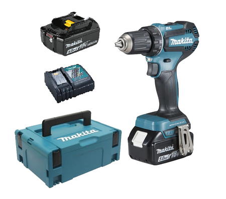 Perceuse-visseuse 18V + 2 batteries BL1850B + chargeur DC18RC + Makpac 2 - MAKITA - DDF485RTJ