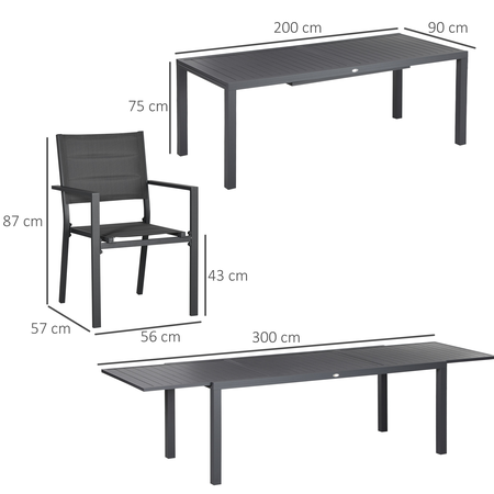 Ensemble de jardin 12 personnes table extensible gris