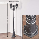 hofstein Réverbère Lignac, lampadaire vintage en aluminium moulé noir/argenté et verre transparent, hauteur max. 245 cm, 3 lanternes pour ampoules E27, ampoule(s) non incluse(s), IP44