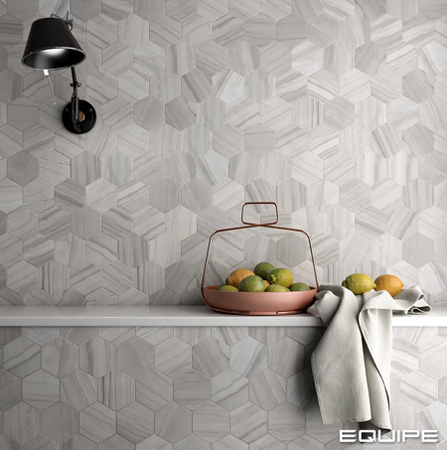 Carrelage hexagonal aspect marbre 11,6x10,1 cm - LITHOS GREY