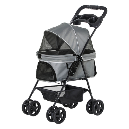 Poussette buggy pliable chien chat panier rangement 4 roues