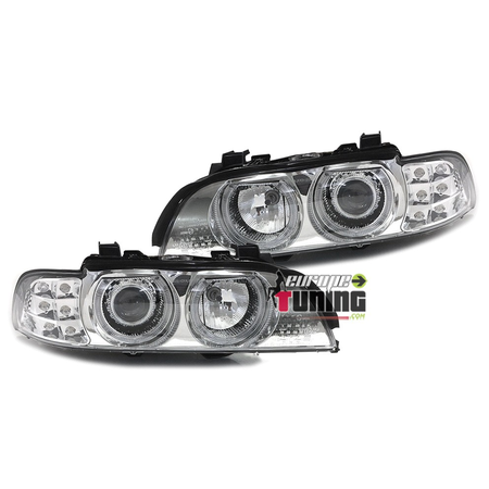 PHARES AVANTS CHROME ANGEL EYES FEUX CLIGNOTANTS LEDS BMW SERIE 5 E39 PHASE 1 (00234)