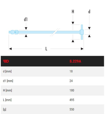 Poignée à cardan 1/2'' L.495mm - FACOM - S.229A