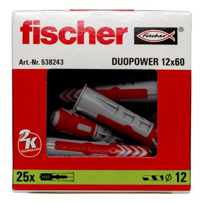Chevilles bi-matière DuoPower 12X60 boîte de 25 - FISCHER - 538243