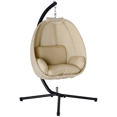 Fauteuil suspendu de jardin pliable métal noir textilène beige