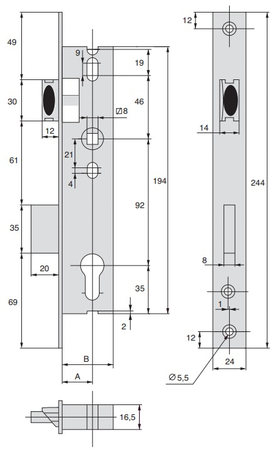 Serrure 1 point pêne dormant demi-tour coffre 52mm cylindre de 20mm T24 - STREMLER - 2660.52.0TP24