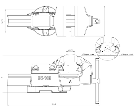 Etau réglable série 80 avec serre tube fixe 125mm - DOLEX - 86