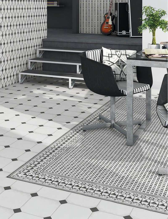 VODEVIL BELLARIA 3 CORNER 20 x 20 cm MOTIF NOIR ET BLANC FEUTRÉ Carrelage aspect carreaux de ciment