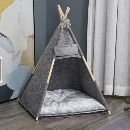 Tente tipi pour animaux coussin épais grand confort inclus gris