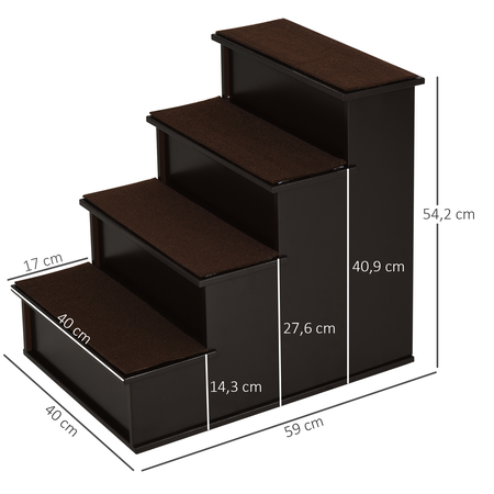 Escalier pour chien animaux 4 marches MDF brun foncé