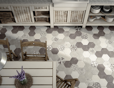 HEXATILE CEMENT - GREY - Carrelage 17,5x20 cm hexagonal uni aspect ciment gris