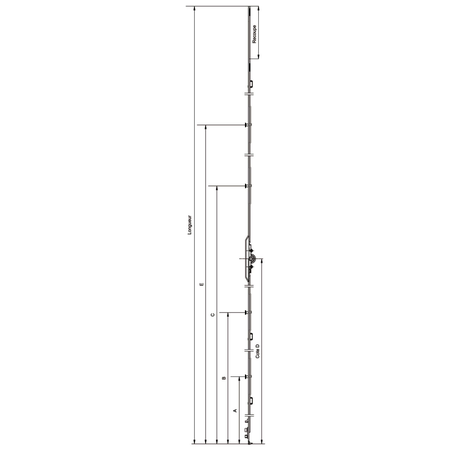 Crémone d'oscillo-battant F7.5 sans rampe L 940mm côte D 400mm - FERCO - G-22144-00-0-1