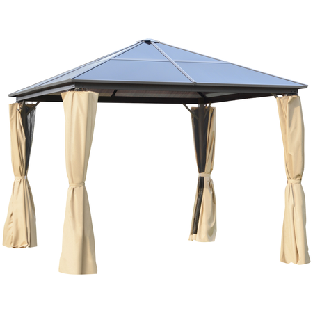 Pavillon de jardin tonnelle rigide dim. 2,94L x 2,94l x 2,67H m alu polycarbonate beige