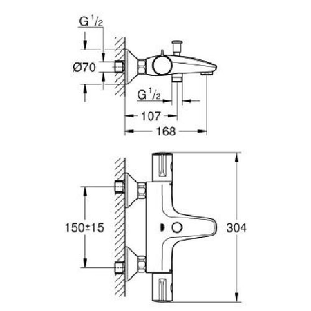 Mitigeur baindouche GROHTHERM 800 1/2 mural thermostatique - GROHE - 34569000