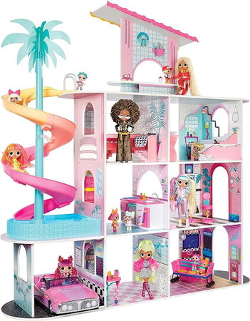 L.O.L. Surprise OMG Fashion House Set de Jeu avec + de 85 Surprises - Maison de Poupée en Bois Véritable avec Piscine, Toboggan, Patio sur Le Toit, Cinéma et Meubles