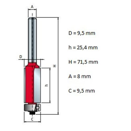 Mèche à ébarber avec roulement Série 42 D 9,5mm H 25,4/71,5mm Q 8mm Z2 - FREUD - F03FR01933