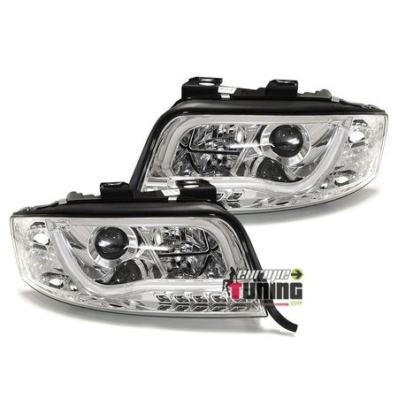 FEUX PHARES AVANTS CHROME TUBE LED LIGHT BAR AUDI A6 C5 / 4B de 1997 à 2001 (02732)