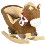 Cheval à bascule cowboy siège ceinture effet sonore bois peluche marron