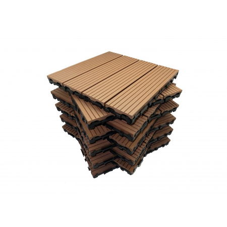 Pack dalle de terrasse 1m² bois composite modular (11 pièces 30 x 30 cm) - Coloris - Terre cuite, Largeur - 30 cm, Longueur - 30 cm, Surface couverte en m² - 1