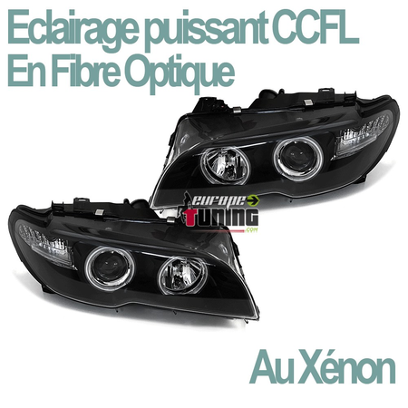 PHARES FEUX AVANTS NOIRS ANGEL EYES CCFL AU XENON BMW SERIE 3 E46 COUPE & CABRIOLET 03-07 (05312)