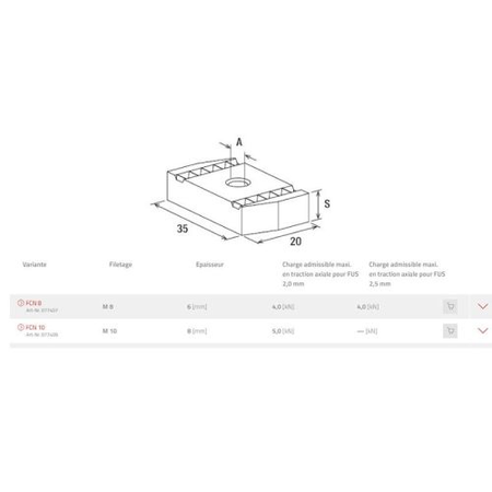 Platine écrou FCN 8 acier électrozingué - FISCHER - 77407