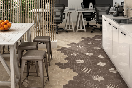 HEXATILE CEMENT - GEO SAND - Carrelage 17,5x20 cm patchwork hexagonal géométrique beige